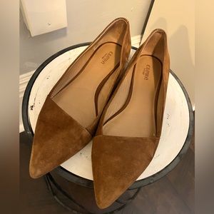 Pointed Toe Brown Faux Suede Flats
